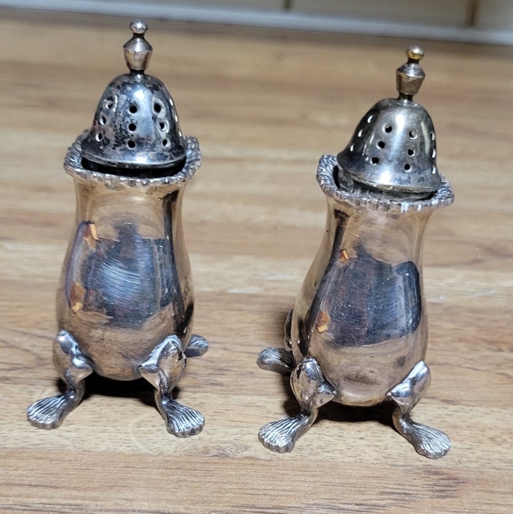 Vintage Footed  Silver Salt and Pepper Shakers